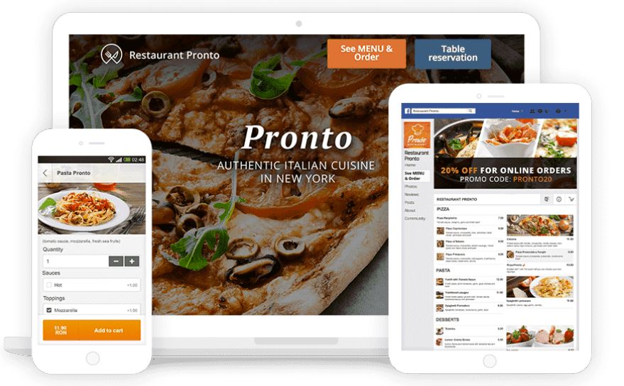 Online ordering on mobile, tablet or desktop